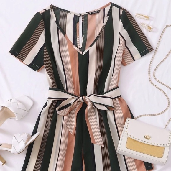 SHEIN Dresses & Skirts - Self Belted Striped Romper